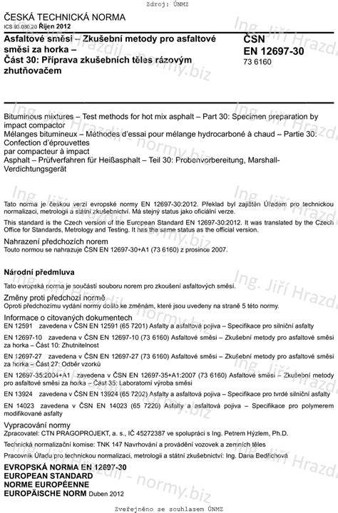 schematická tabulka zkušebních norem EN 12697