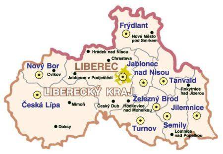mapa Reichenberg Liberec region