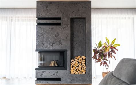 betonová stěrka interiér krb textura