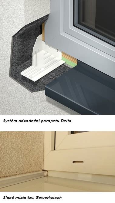 vizuální znázornění napojení parapetu na ostění a fasádu