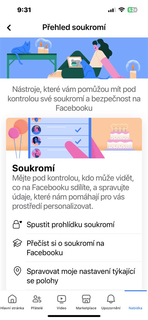 vizuální průřez nastavení soukromí Facebook