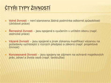 infografika Typy živností a jejich požadavky