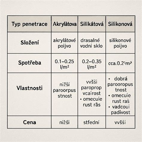 tabulka srovnání typů pryskyřic